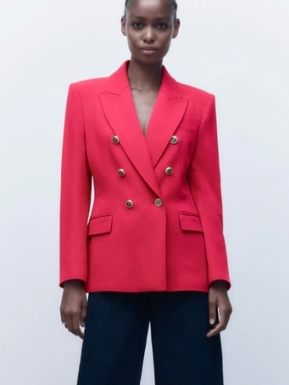 Zara Bright Red Double-Breasted Blazer. Size XL